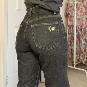 Embroidered roots black jeans